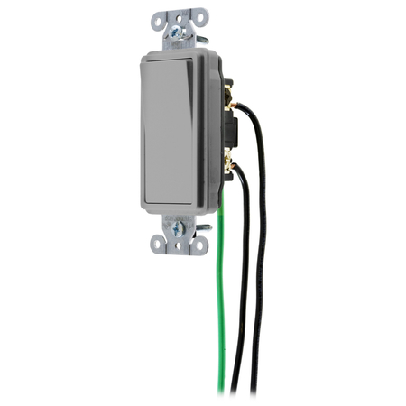 HUBBELL WIRING DEVICE-KELLEMS Spec Grade, Decorator Switches, General Purpose AC, Three Way, 15A 120/277V AC, Back and Side Wired, Pre-Wired with 8" #12 THHN DSL315GY